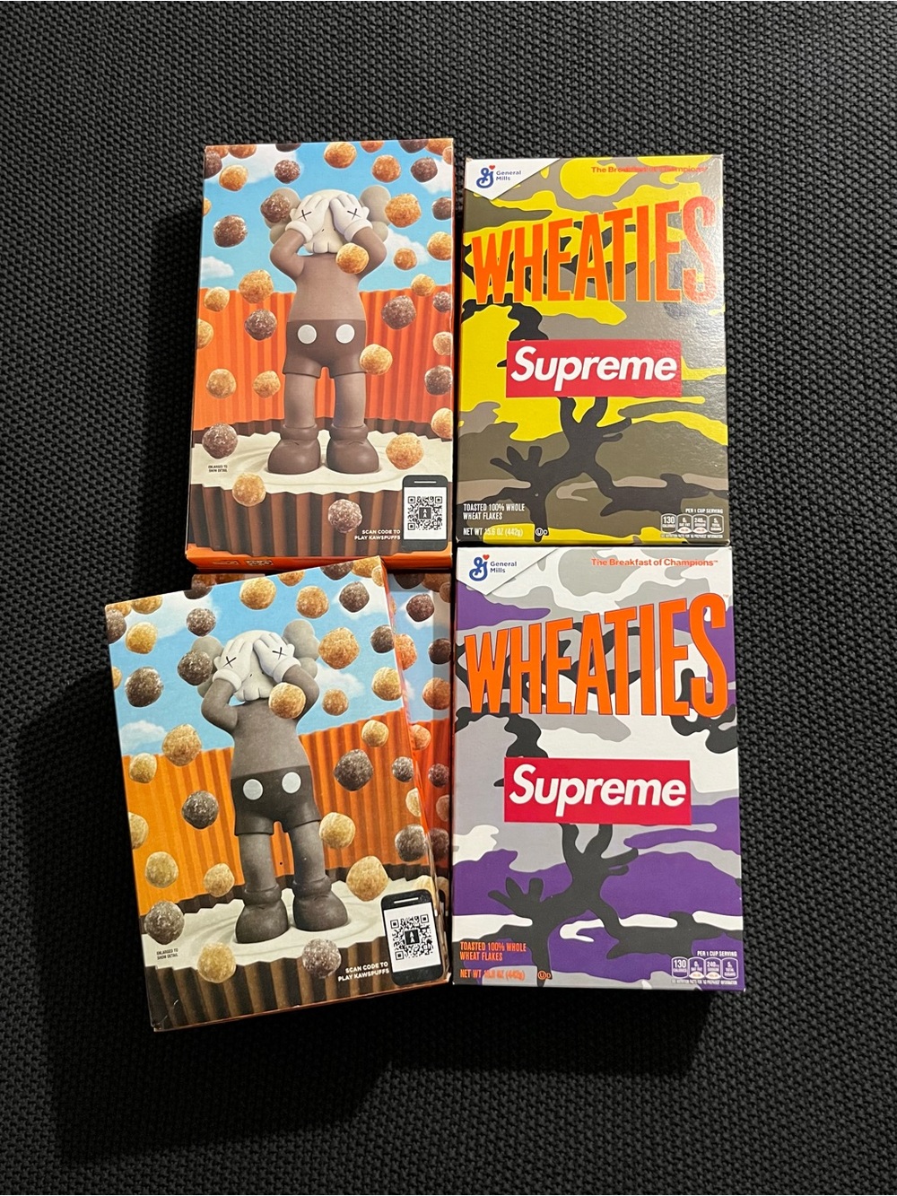 Supreme Wheaties / KAWS Reeces Puffs Cereal Box Bundle